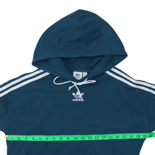 Adidas Women Blue Cropped Hoodie UK10 Drawstring Hooded Top - Image 2