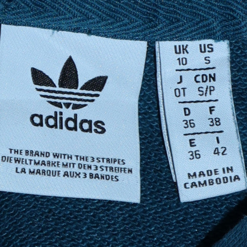 Adidas Women Blue Cropped Hoodie UK10 Drawstring Hooded Top - Image 6