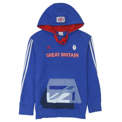 Adidas Women Blue Great Britain Hoodie UK 16 Pullover Hooded Sweatshirt