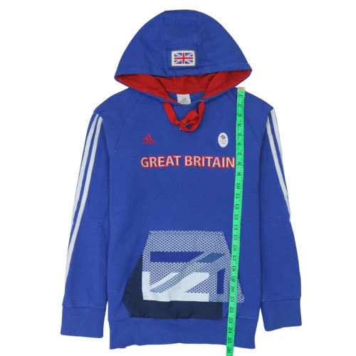 Adidas Women Blue Great Britain Hoodie UK 16 Pullover Hooded Sweatshirt - Image 3