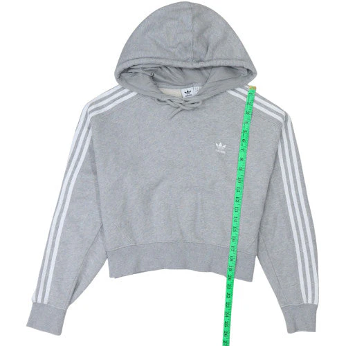 Adidas Women Grey Hooded Pullover Crop Sweatshirt UK 6 XS - Image 2