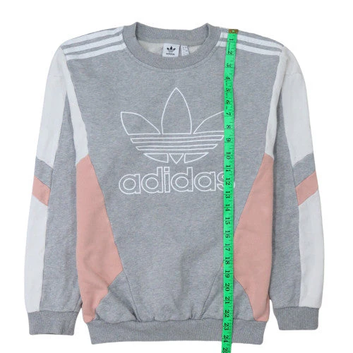 Adidas Women Grey Pink Colourblock Crew Neck Sweatshirt Size 4 - Image 2