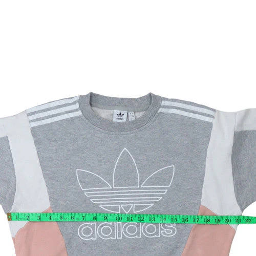 Adidas Women Grey Pink Colourblock Crew Neck Sweatshirt Size 4 - Image 3