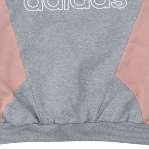 Adidas Women Grey Pink Colourblock Crew Neck Sweatshirt Size 4 - Image 7