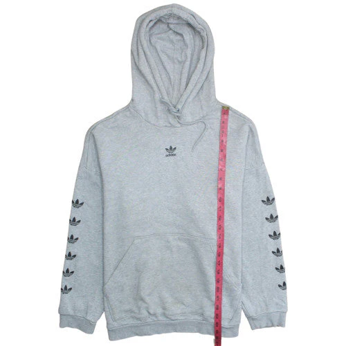 Adidas Women Grey Pullover Hoodie UK 16 Relaxed Fit Lined Logo Sweatshirt - Image 3