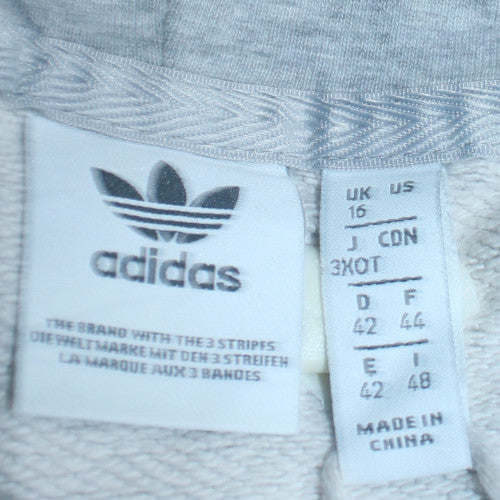 Adidas Women Grey Pullover Hoodie UK 16 Relaxed Fit Lined Logo Sweatshirt - Image 5