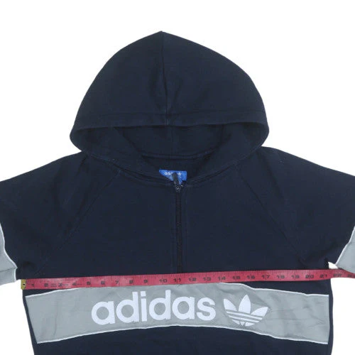 Adidas Women Navy Blue 1/2 Zip Hoodie with Logo Detail Size 10 - Image 2