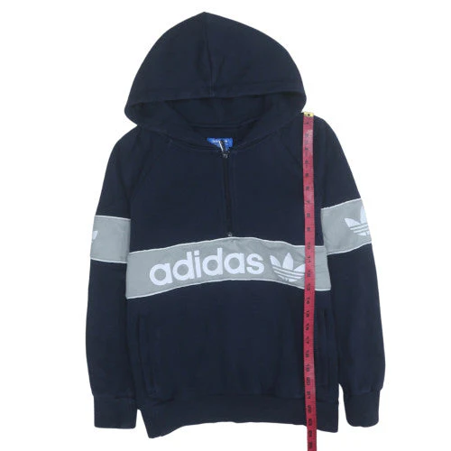 Adidas Women Navy Blue 1/2 Zip Hoodie with Logo Detail Size 10 - Image 3