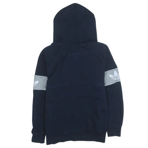 Adidas Women Navy Blue 1/2 Zip Hoodie with Logo Detail Size 10 - Image 4