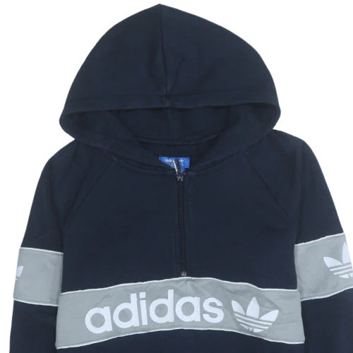 Adidas Women Navy Blue 1/2 Zip Hoodie with Logo Detail Size 10 - Image 7
