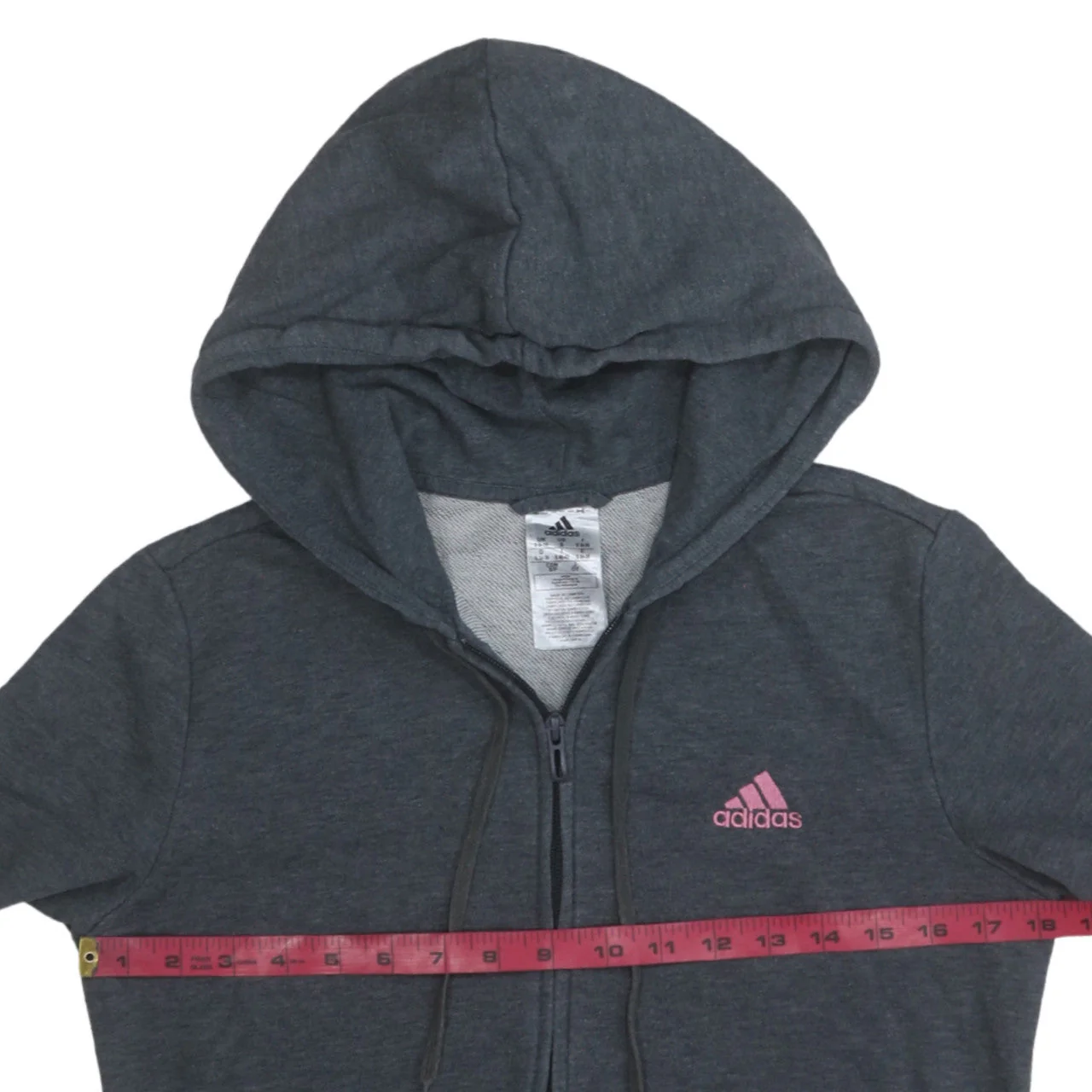 Adidas Women’s Dark Grey Full Zip Hoodie Size S 8-10 Pink Logo - Image 2