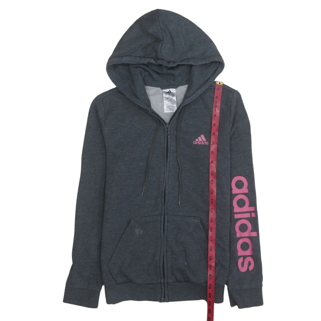 Adidas Women’s Dark Grey Full Zip Hoodie Size S 8-10 Pink Logo - Image 3