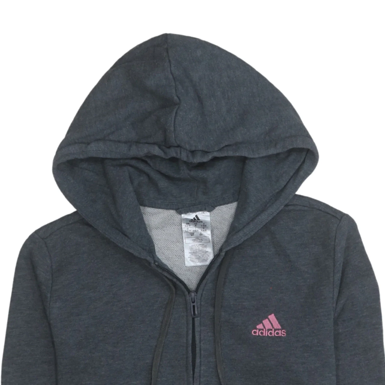 Adidas Women’s Dark Grey Full Zip Hoodie Size S 8-10 Pink Logo - Image 8