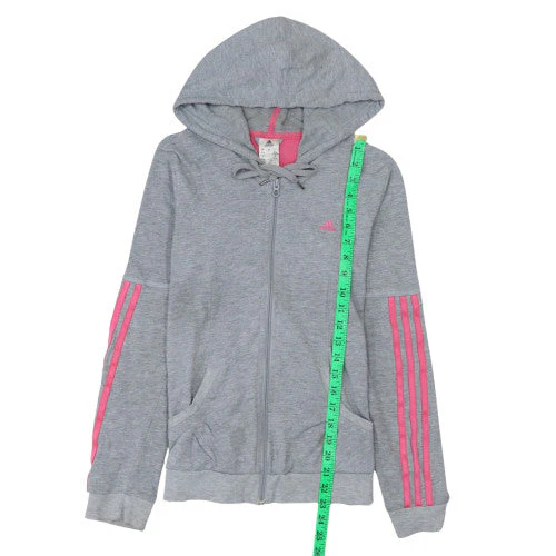 Adidas Women’s Grey & Pink Full Zip Hoodie Size S 8-10 Hooded Sweatshirt - Image 2