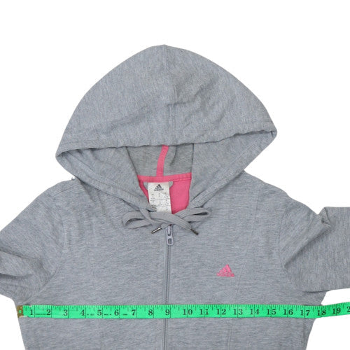 Adidas Women’s Grey & Pink Full Zip Hoodie Size S 8-10 Hooded Sweatshirt - Image 3