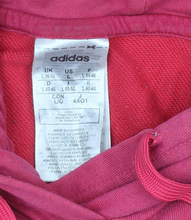 Adidas Women’s Pink Pullover Hoodie Size L 16-18 Cotton Blend - Image 5