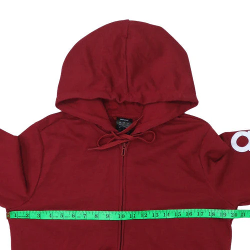 Adidas Women’s Red Full Zip Hoodie L Logo Print Drawstring Cotton Blend - Image 2