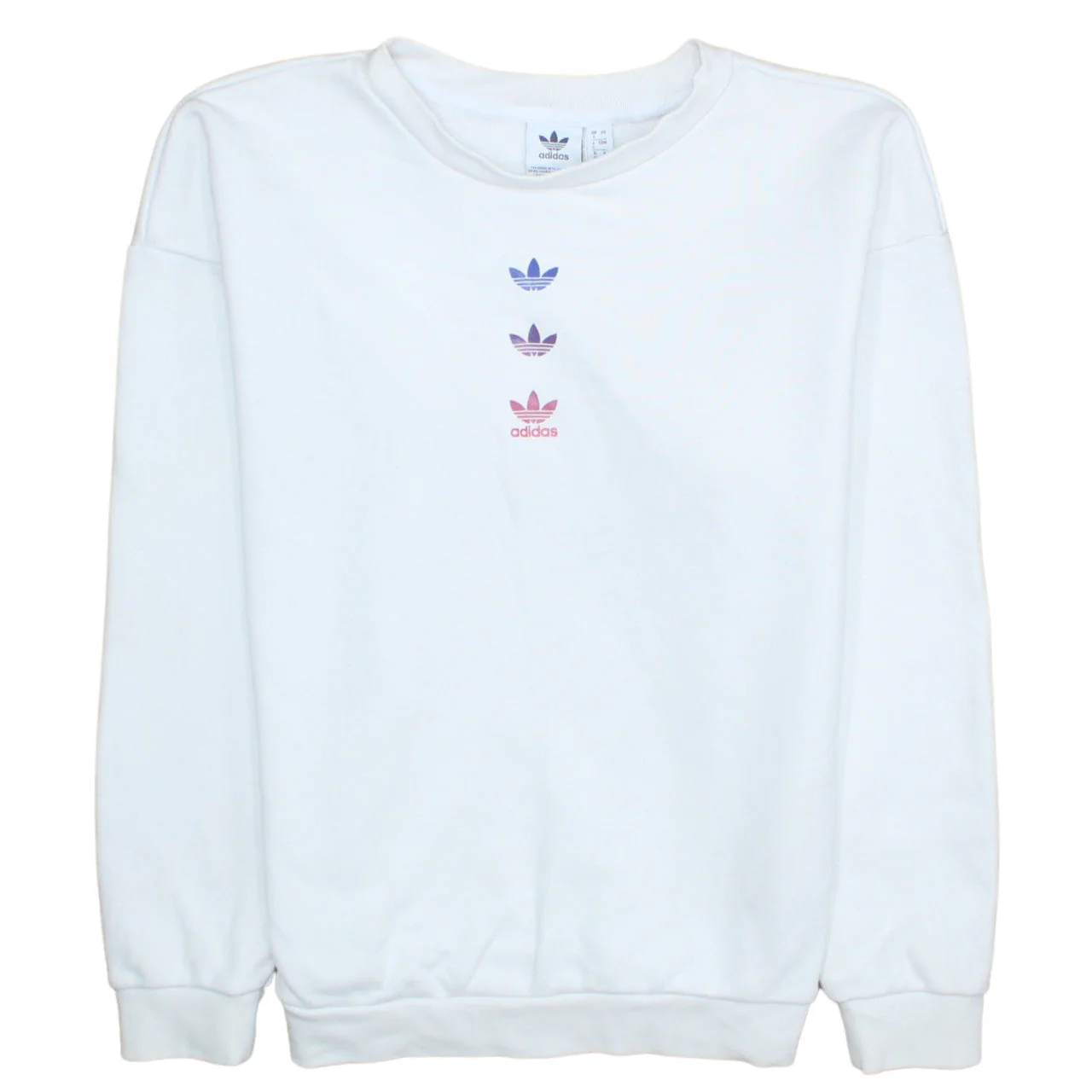 Adidas Women White Crew Neck Pullover Sweatshirt UK 4 Cotton Blend