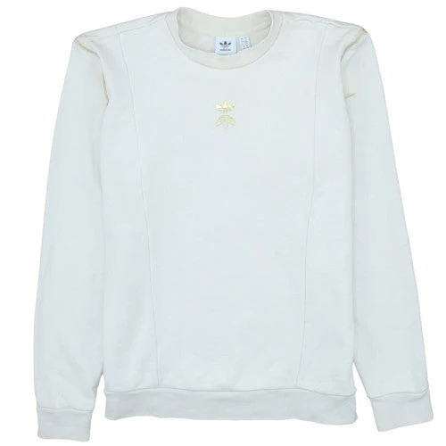 Adidas Women White Gold Logo Crew Neck Sweatshirt Size 10