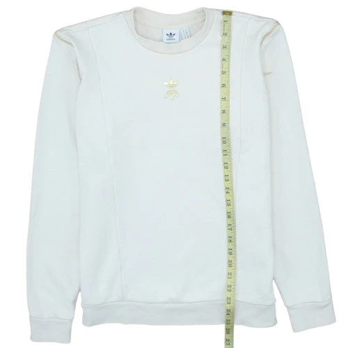 Adidas Women White Gold Logo Crew Neck Sweatshirt Size 10 - Image 3