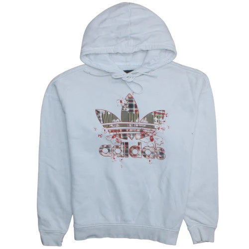 Adidas Women White Pullover Hoodie Size 8 Floral Logo Sweatshirt