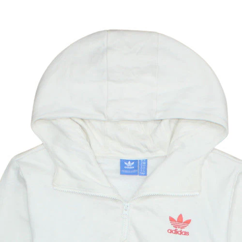 Adidas Women White Red 1/2 Zip Hooded Sweatshirt Size 10 - Image 7