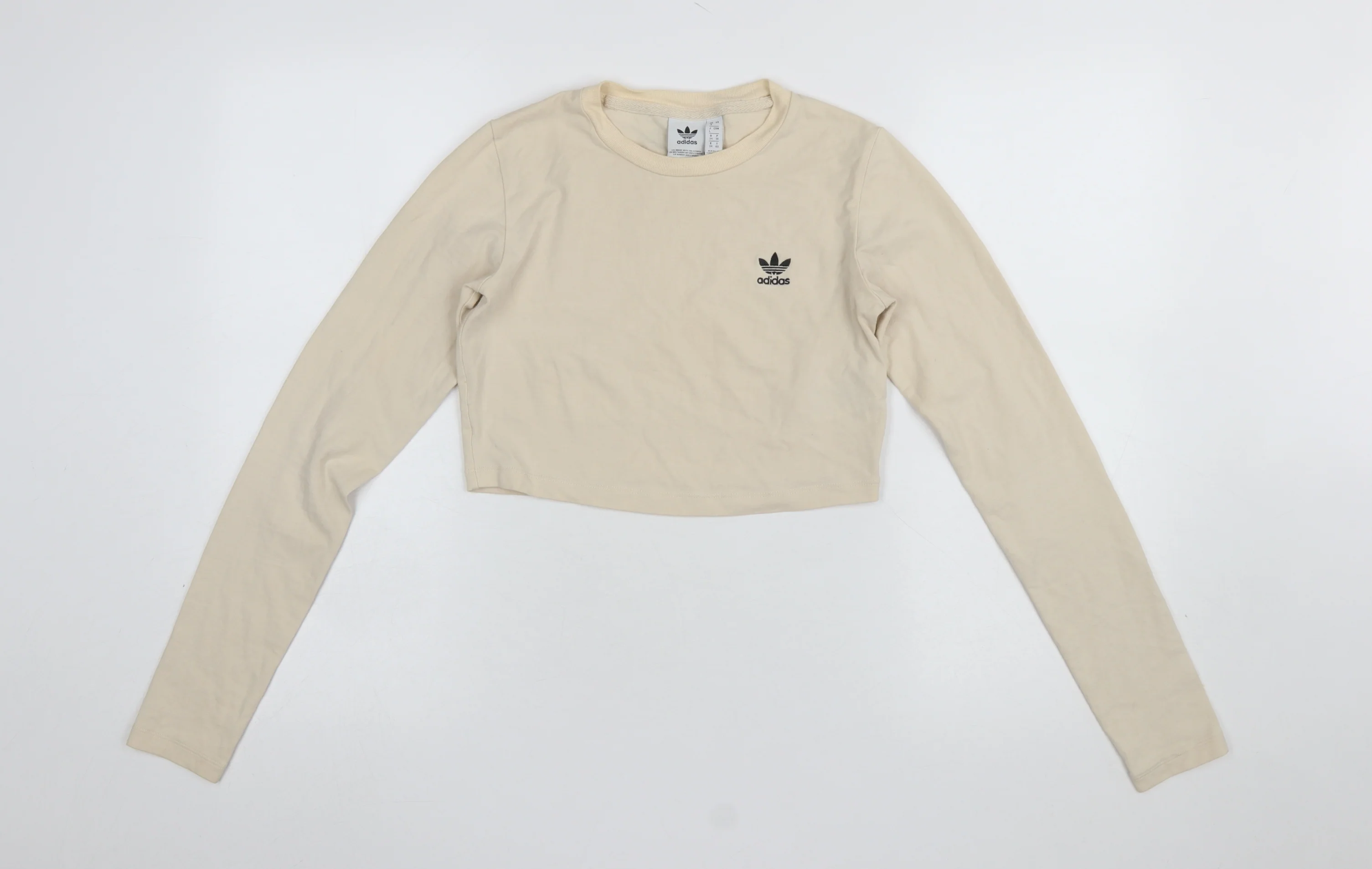 Adidas Women's Beige Cropped Long Sleeve Slim Fit T-Shirt Size 8
