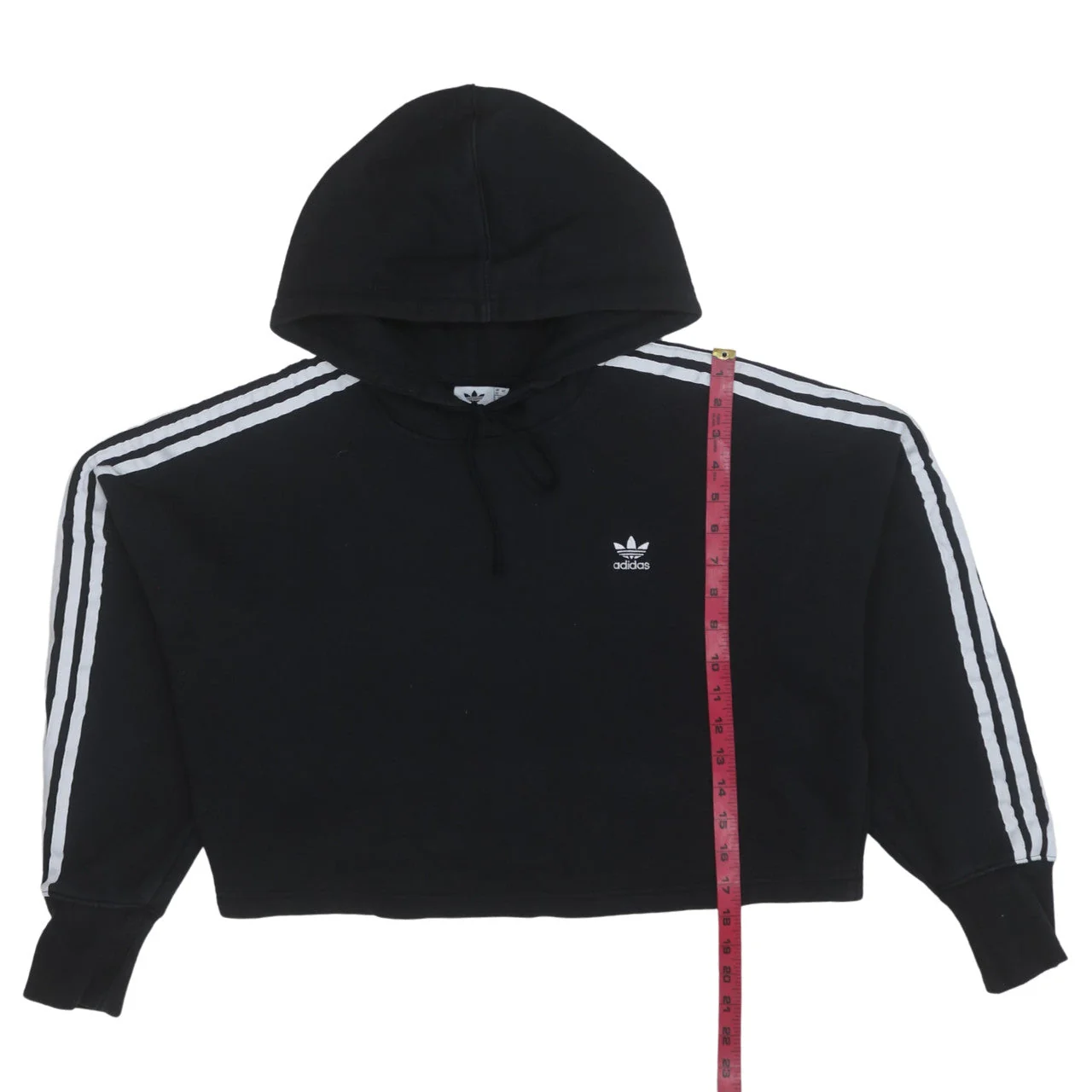 Adidas Womens Black Cropped Hoodie UK 12 Pullover Hooded Sweatshirt - Image 3