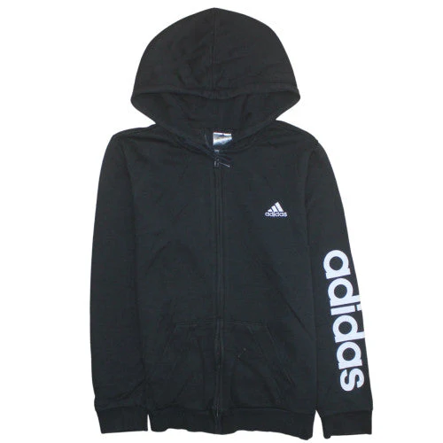 Adidas Women's Black Full Zip Hoodie L Logo Print Casual Sweatshirt