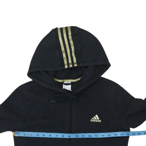 Adidas Women's Black Full Zip Hoodie Size 12-14 with Gold Stripes - Image 2