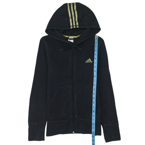 Adidas Women's Black Full Zip Hoodie Size 12-14 with Gold Stripes - Image 3