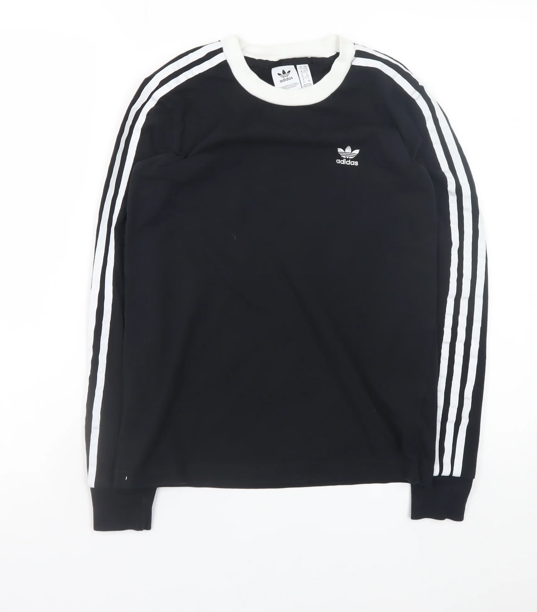 Adidas Women's Black Long Sleeve 3-Stripes Crew Neck T-Shirt XS