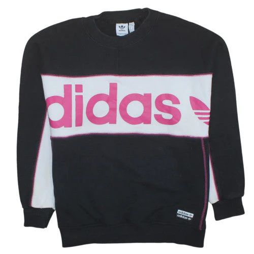 Adidas Womens Black Pink Colourblock Sweatshirt Size 8 Crew Neck Logo Jumper