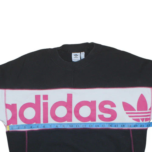 Adidas Womens Black Pink Colourblock Sweatshirt Size 8 Crew Neck Logo Jumper - Image 2