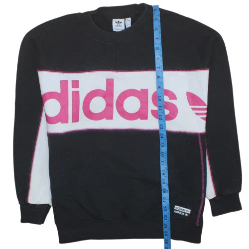 Adidas Womens Black Pink Colourblock Sweatshirt Size 8 Crew Neck Logo Jumper - Image 3