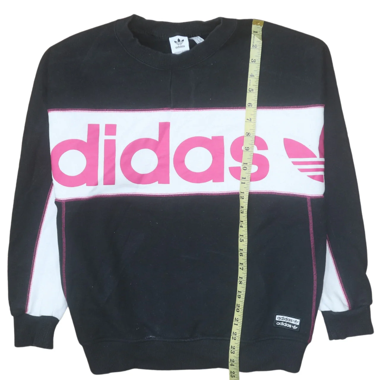 Adidas Womens Black Pink Crew Neck Pullover Sweatshirt Size 10 - Image 2