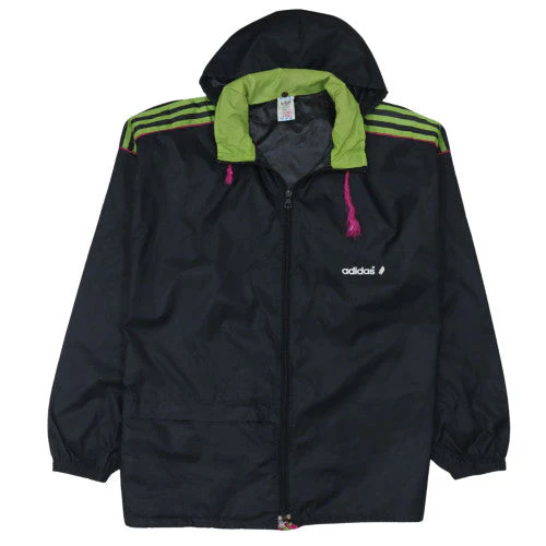Adidas Womens Black Windbreaker Jacket Size 12 Hooded Retro Sports Style