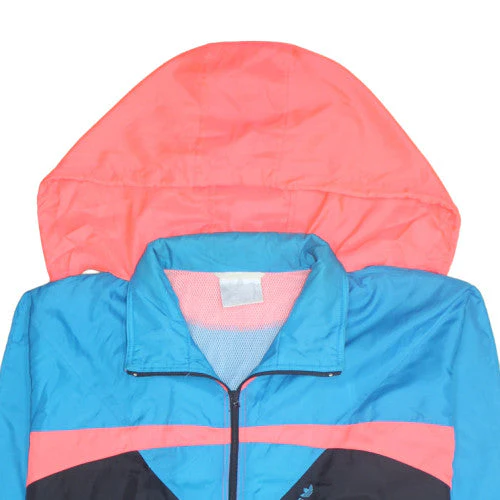 Adidas Womens Blue Retro Windbreaker Jacket L Hooded Full Zip Lightweight - Image 8