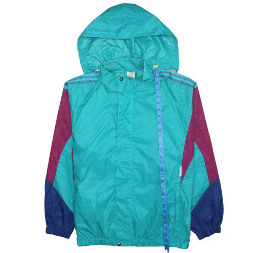 adidas Womens Blue Windbreaker Jacket Size 12 Retro Hooded 90s Style - Image 2