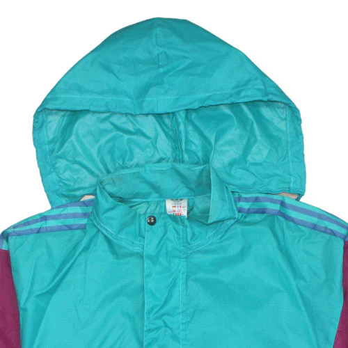 adidas Womens Blue Windbreaker Jacket Size 12 Retro Hooded 90s Style - Image 8