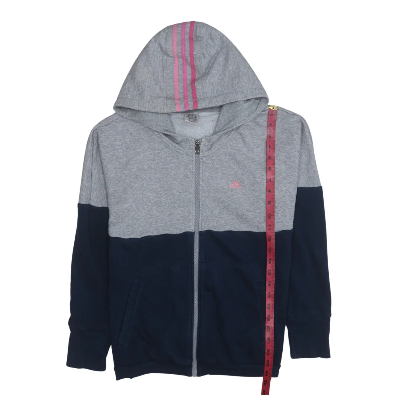 Adidas Womens Grey & Navy Full Zip Hoodie Size 12-14 M - Image 3