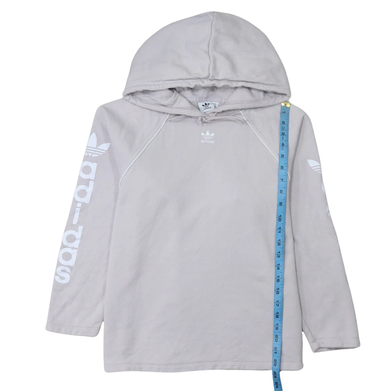 Adidas Womens Grey Pullover Hoodie UK 6 XS Long Sleeve Logo Cotton - Image 3