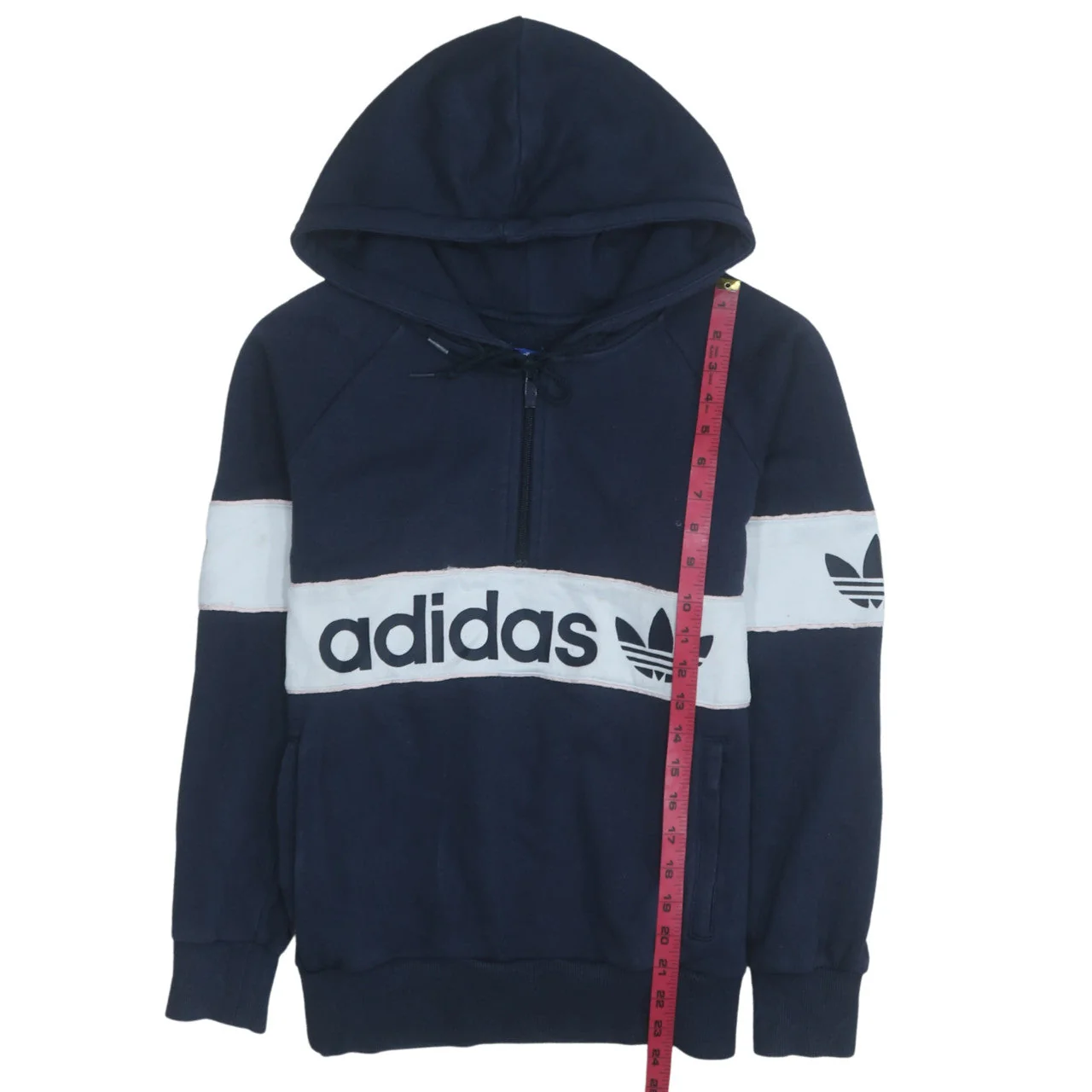 Adidas Womens Navy Blue 1/4 Zip Hoodie Size 10 Cotton Blend Casual - Image 3