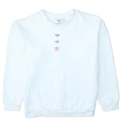 Adidas Womens White Pullover Sweatshirt Size 14 Crew Neck Logo Print