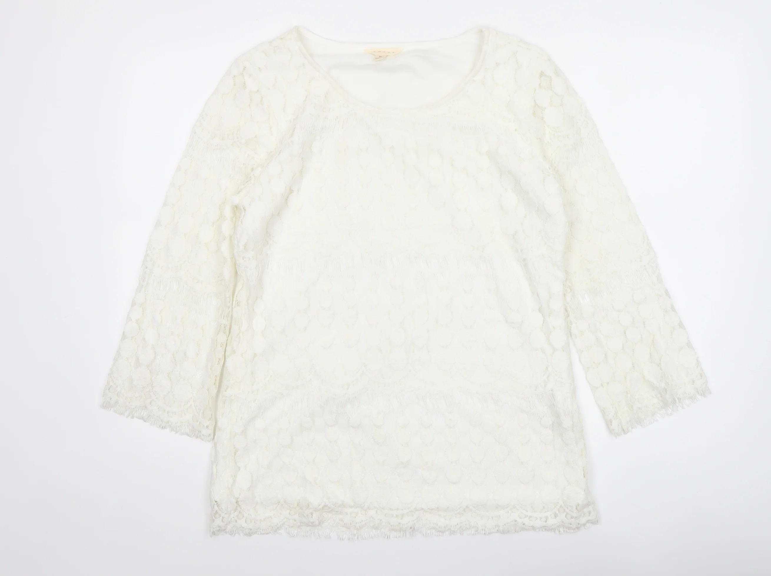Adiva Ivory Lace 3/4 Sleeve Women’s Blouse Size M