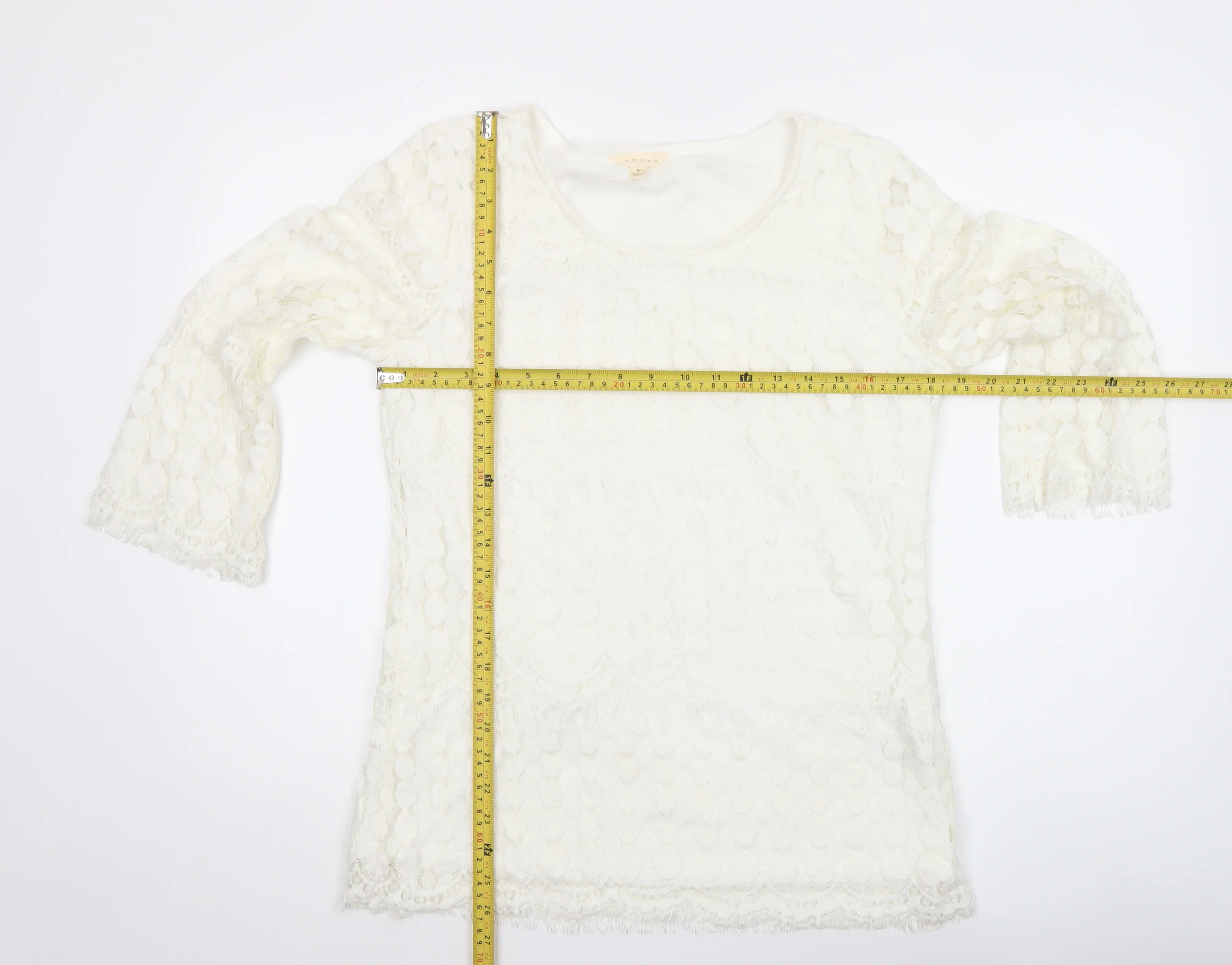 Adiva Ivory Lace 3/4 Sleeve Women’s Blouse Size M - Image 2