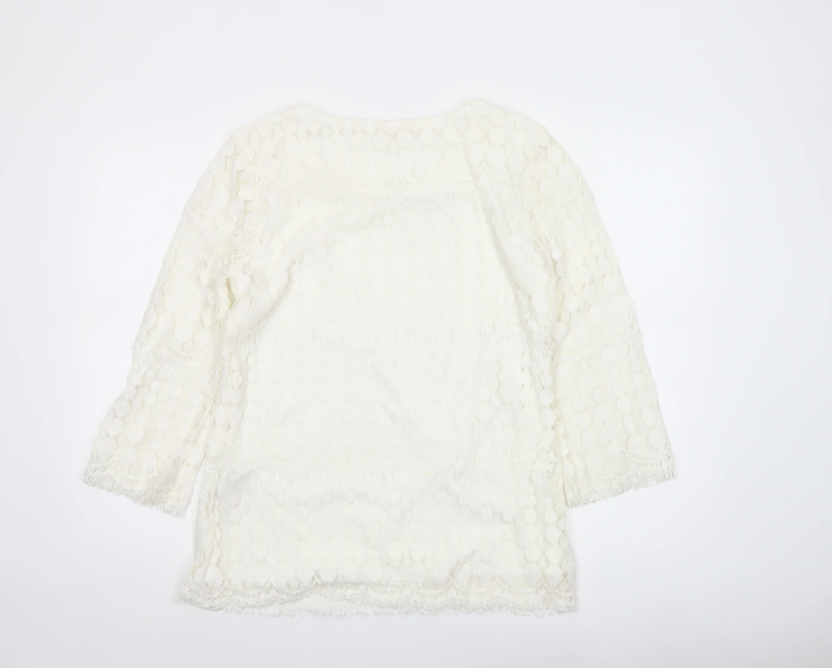 Adiva Ivory Lace 3/4 Sleeve Women’s Blouse Size M - Image 3