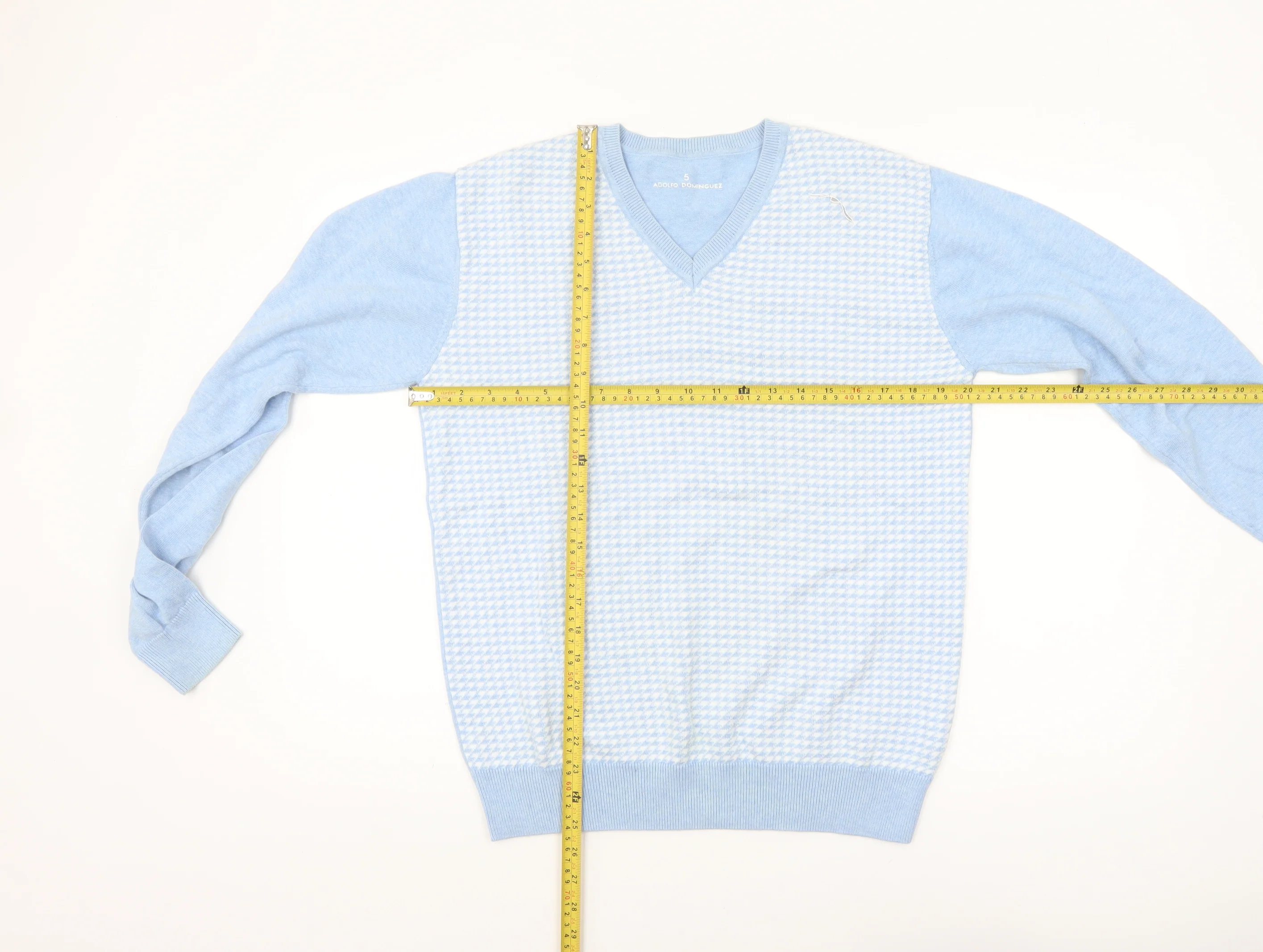 Adolfo Dominguez Men’s Blue Cotton V-Neck Jumper Size M - Image 2