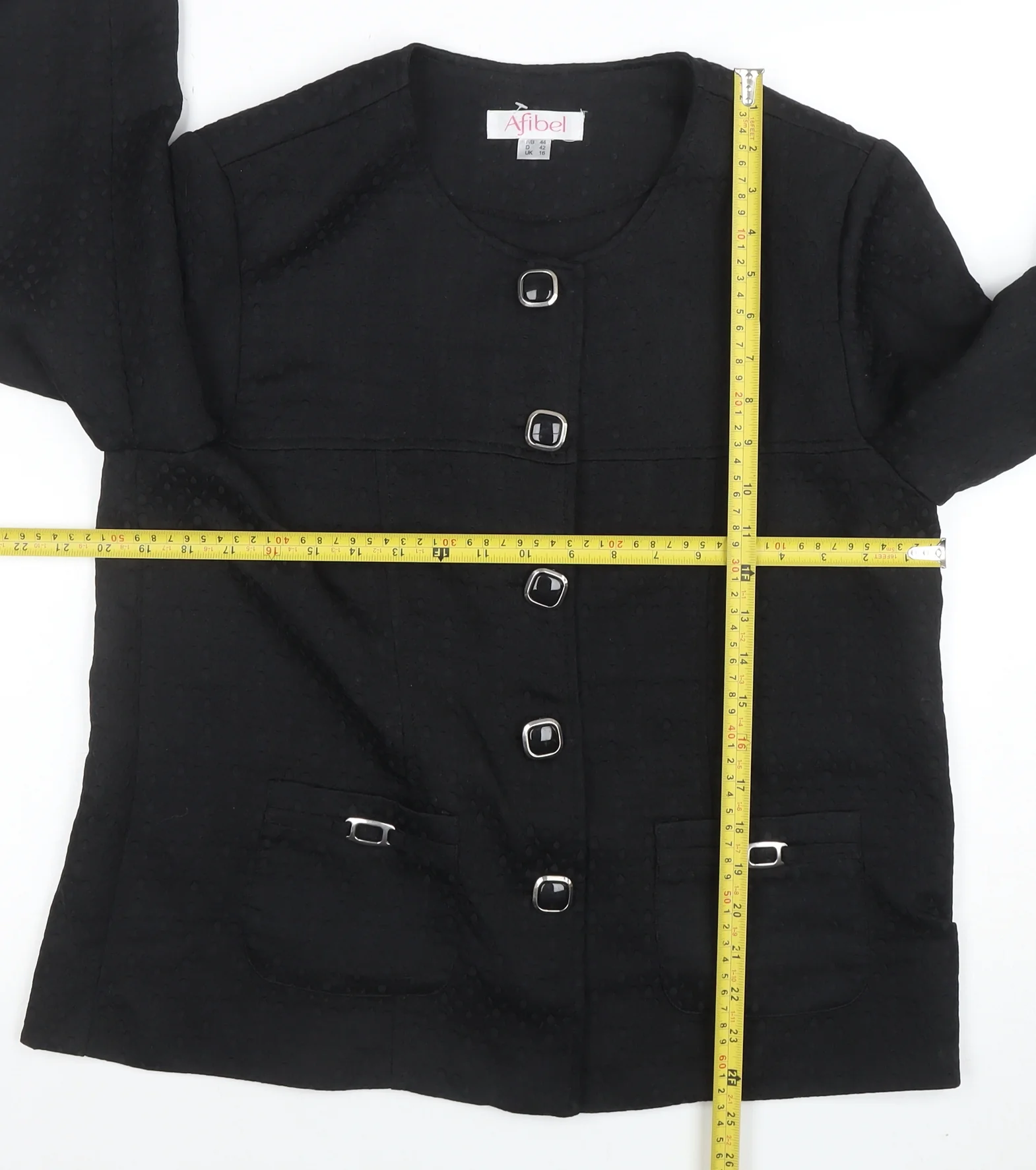 Afibel Women Black Size 16 Textured Four-Button Blazer Jacket - Image 2