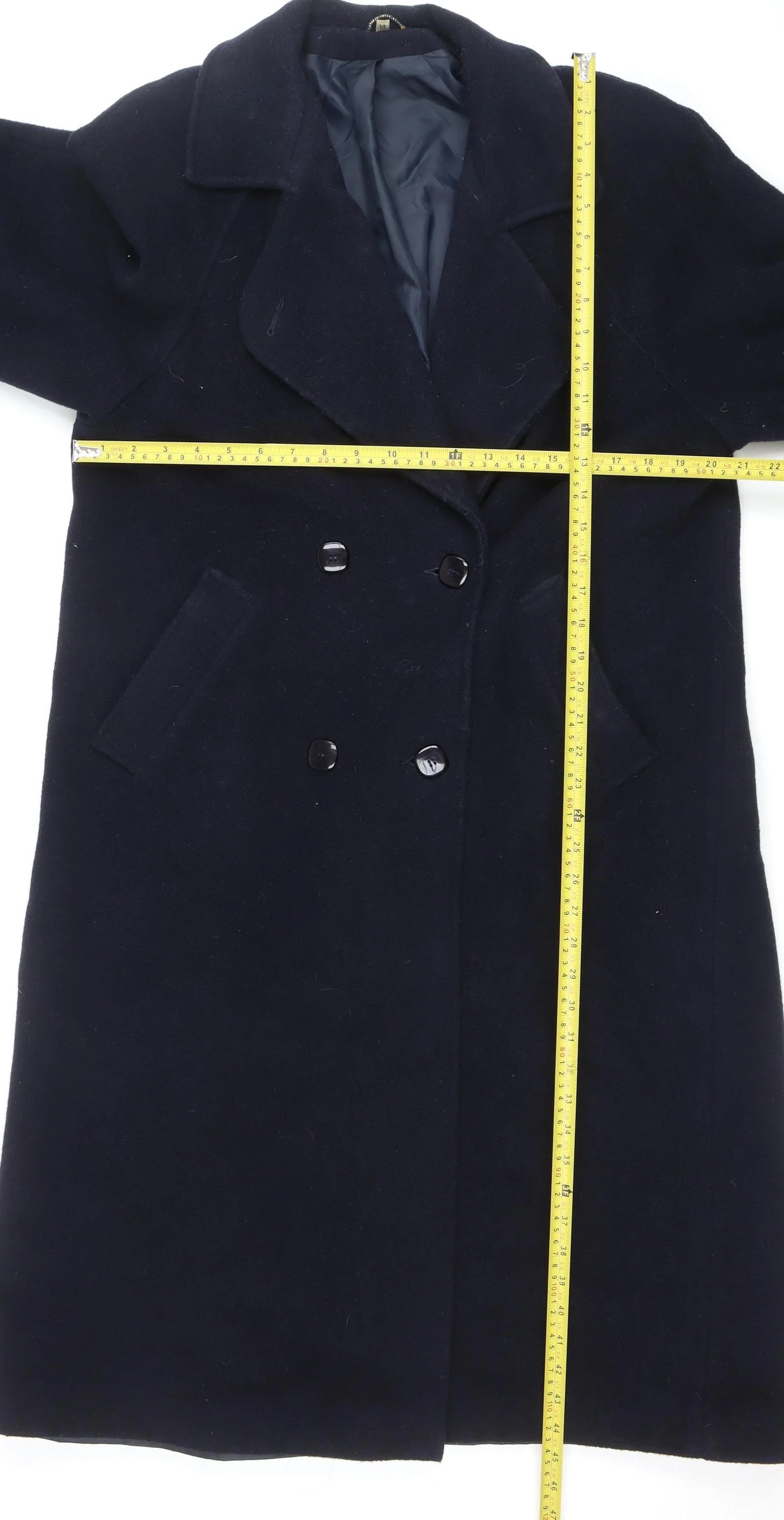 Alec Berman Women's Black Wool Blend Long Overcoat Size 14 - Image 2